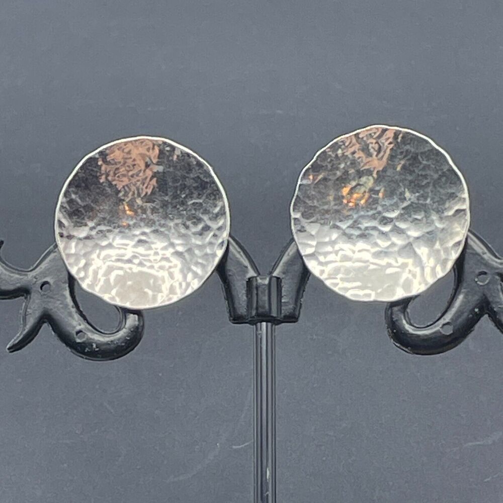 925 Italy Hammered Sterling Silver Stud Earrings Butterfly Backs 21.4 mm Round